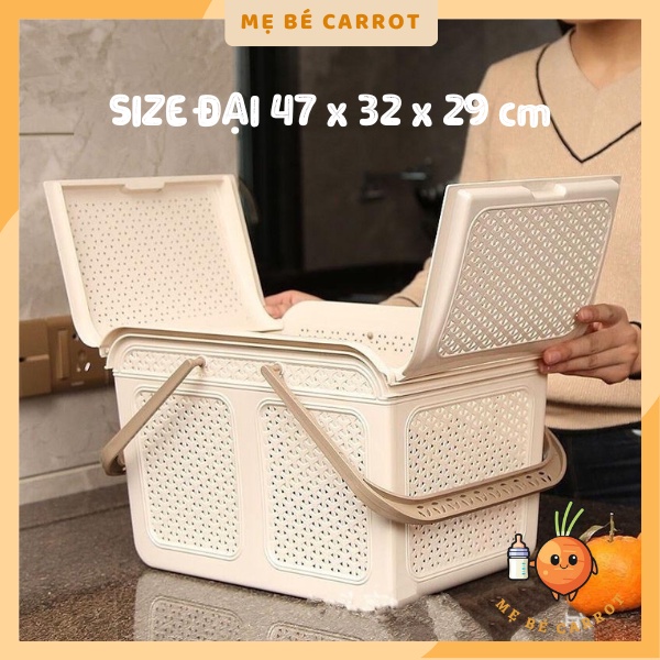 Làn đi sinh giỏ xách quai giữa nắp mây Việt Nhật, Mẹ bé Carrot, Giỏ đi sinh cho mẹ Size đại KT 46 x 32 x 29 cm
