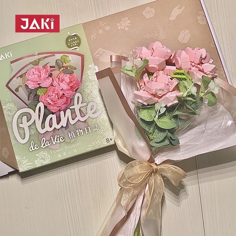 Đồ chơi lắp ráp mô hình bó hoa Hồng phấn,bộ xếp hình khối xây dựng bó hoa-jk2687