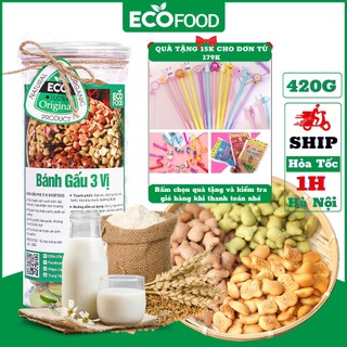 Bánh gấu nhân kem mix 3 vị trà xanh, socola, kem  420G  Ecofood - Đồ ăn vặt Việt Nam - An toàn vệ sinh thực phẩm