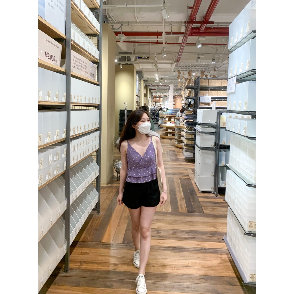 𝐁𝐄𝐑𝐘 𝐓𝐎𝐏 - Áo 2 dây tầng hoa nhí màu tím hoa cam cực xinh | Jolin.sg