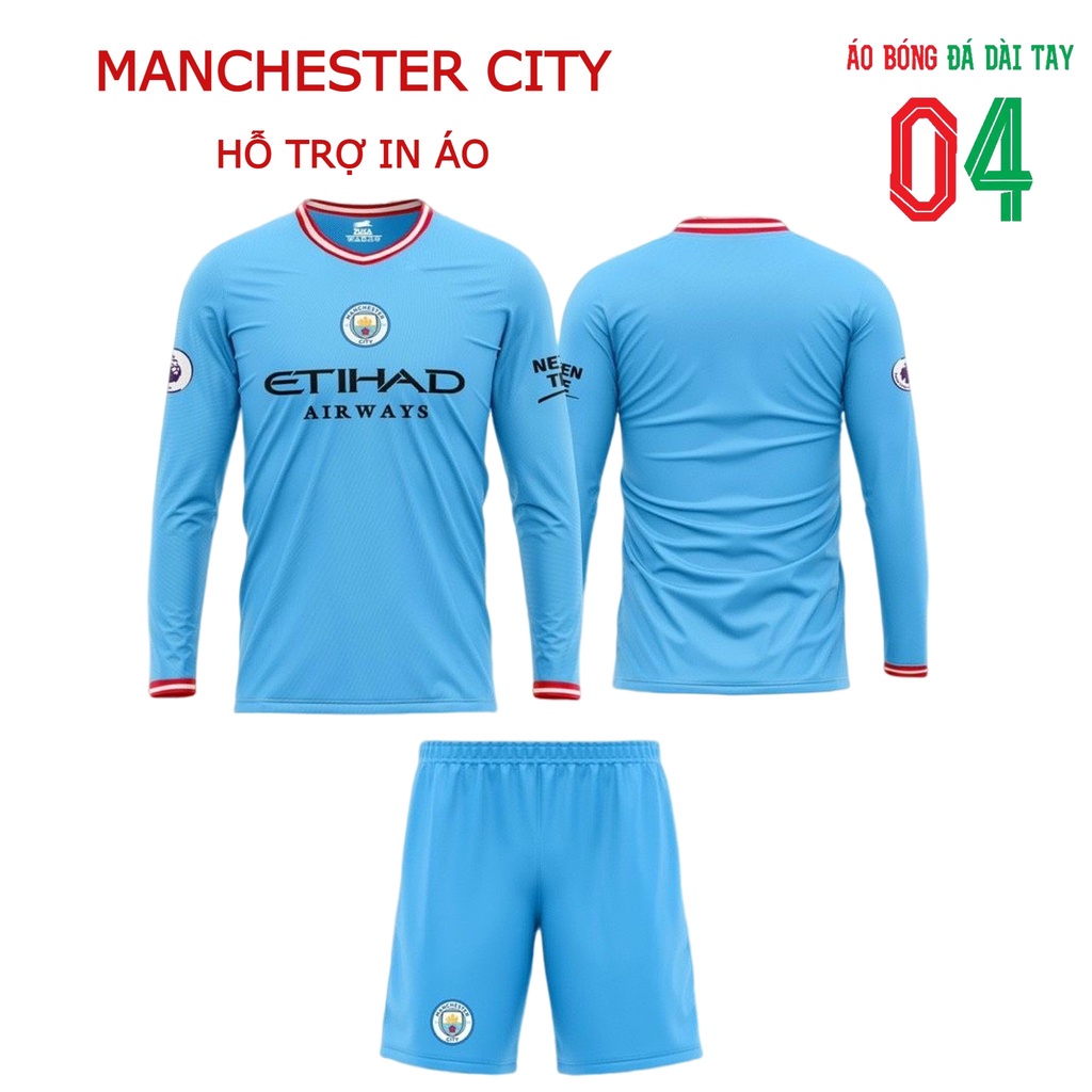 Bộ quần áo bóng đá Dài tay Thun thái CLB Man.city Nhiều Màu