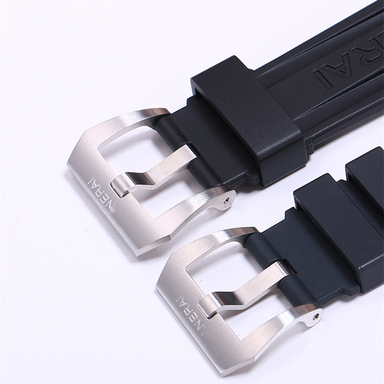 Dây Đeo Đồng Hồ Thay Thế 22mm 24mm 26mm Bằng Cao Su Silicon Khóa Thép Màu Bạc Đen Chống Nước Cho Panerai