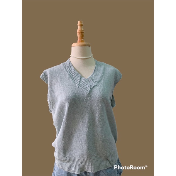 Min2handshop Áo ghile cổ tim xanh mint