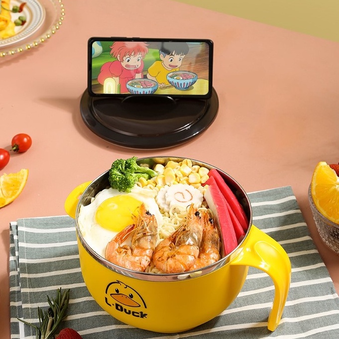 Tô Đựng Mì Cháo Cơm VỊT VÀNG Giữ Nóng Inox 304 Tô khuấy Bột Ăn Dặm Cho Bé