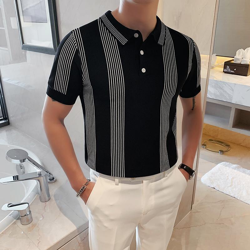 Áo Thun POLO Kẻ Sọc Dọc Phong Cách Hàn Quốc Thời Trang Mùa Hè Cho Nam