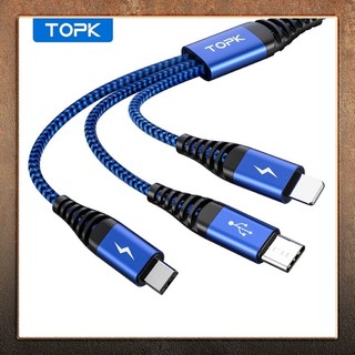 Dây cáp sạc nhanh TOPK AN24 3 trong 1 Micro USB Type C cho Huawei Xiaomi iPhone