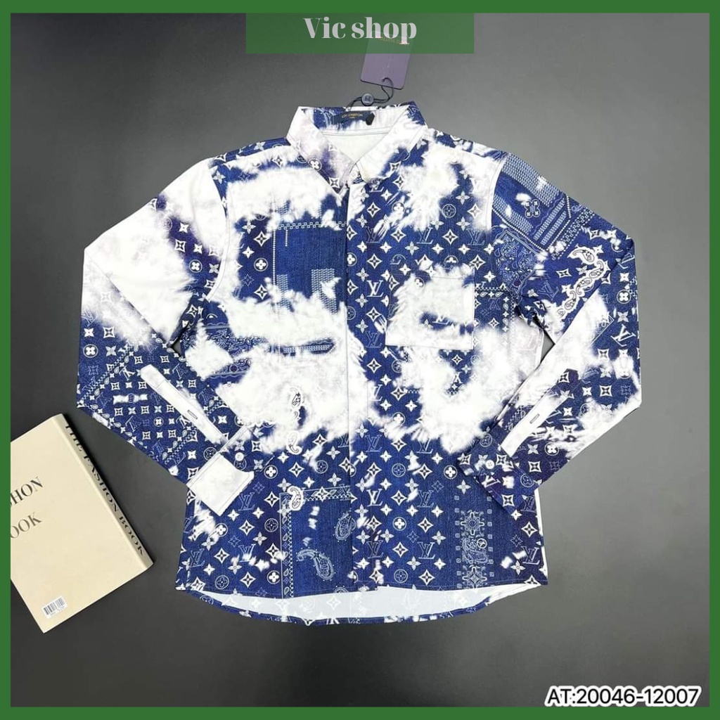 Aó sơ mi nam tay dài SM1122-010 quảng châu, màu loang, thấm hút mồ hôi tốt, họa tiết kẻ, phối màu trẻ trung