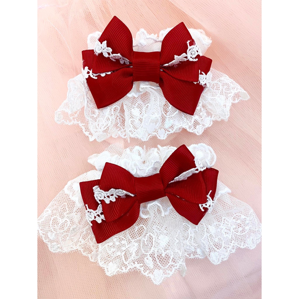 ⚡HOT⚡ Ren cổ tay Wristcuff đỏ/ đen phối ren trắng phụ kiện Lolita siêu xinh