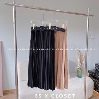 [6SIX closet] Chân váy dập ly kèm belt (FREESIZE)