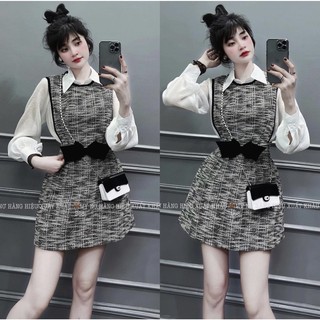 Váy dạ phối tơ nơ đính nơ
