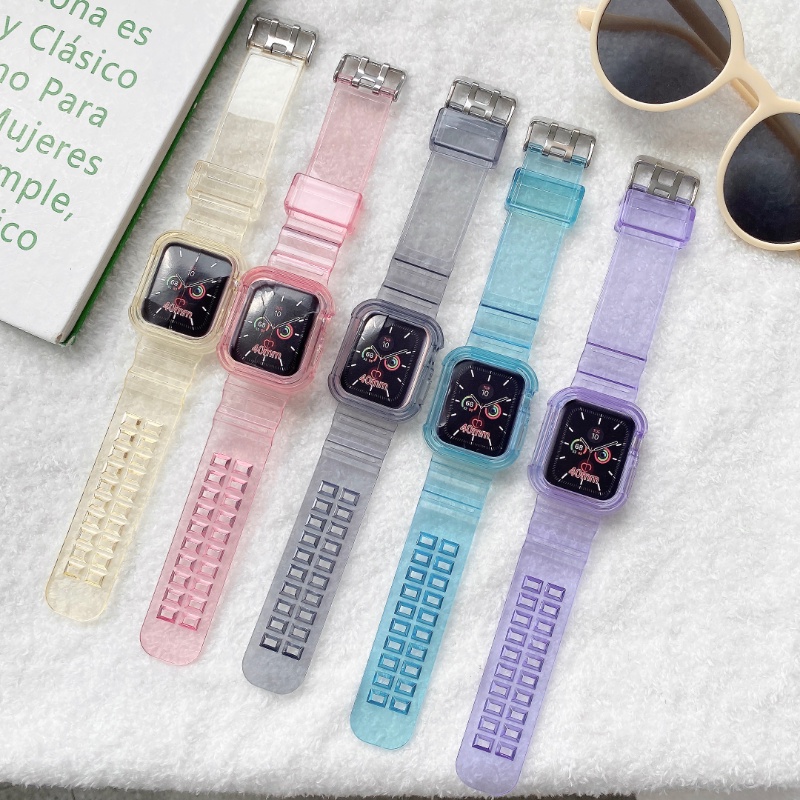 Ốp Silicone Trong Suốt Có Dây Đeo Cho Đồng Hồ Apple iWatch series 8 3 6 se 7 44mm 40mm 45mm 41mm 42mm 38mm
