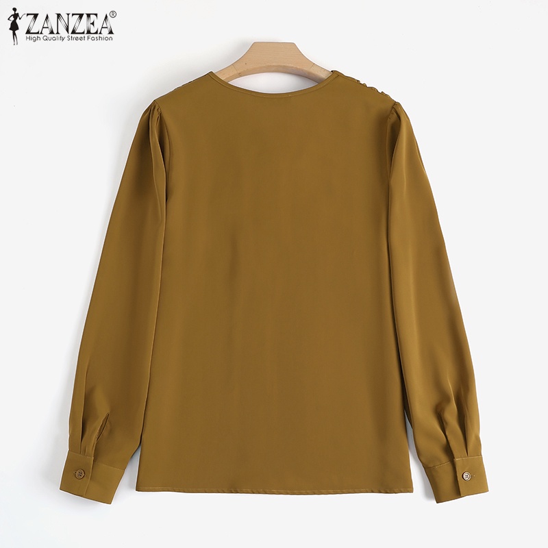 Zanzea Áo Sơ Mi Nữ Tay Dài Cổ Chữ V Thời Trang Thanh Lịch