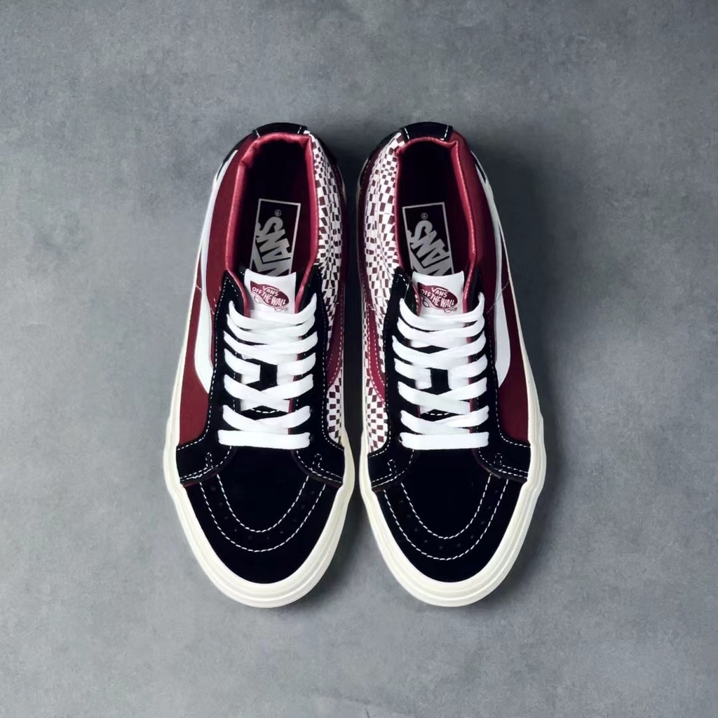 Giày Thể Thao VANS SK8-Mid Classic Mid-Top Kẻ Sọc Đỏ Tía Thời Trang Unisex-1983