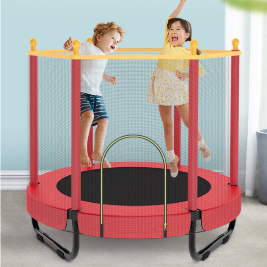Nhà nhún nhảy lò xo cho bé, bạt bóng lục giác có lan can vận động thể thao 120x150cm