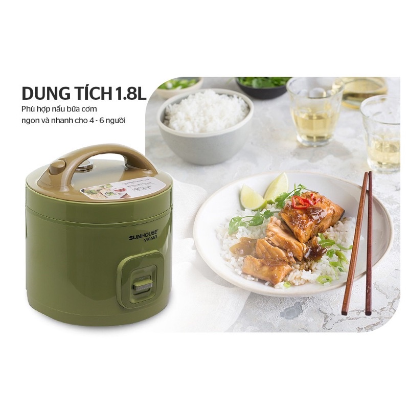 Nồi cơm điện SUNHOUSE Mama SHD8665G 1.8L - Công Suất 900W - Bảo hành 12 tháng toàn quốc
