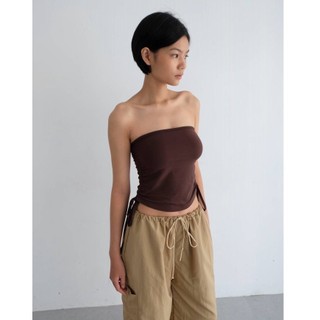 OLALASTUDIO Áo ống tube top cột dây 2 bên màu nâu Jasper Tube Top