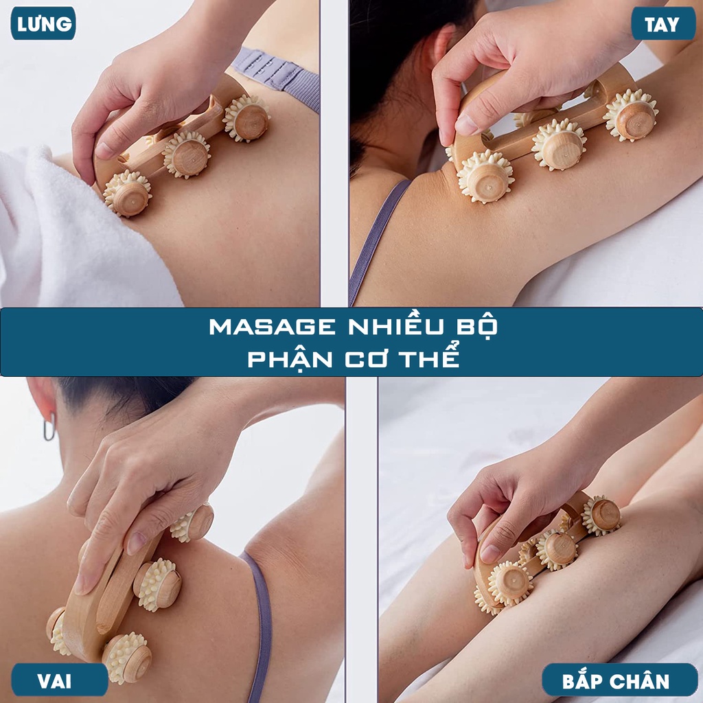 Bàn Lăn Massage Cầm Tay Toàn Thân AjiDO - Lăn Massage Cầm Tay Gỗ Có Gai Giúp Lưu Thông Khí Huyết