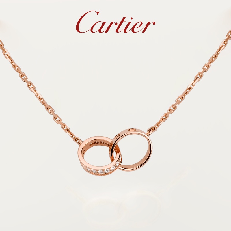 Cartier Cartier Dây Chuyền Mặt Nhẫn Đôi Màu Vàng Hồng Đính Kim Cương Trắng