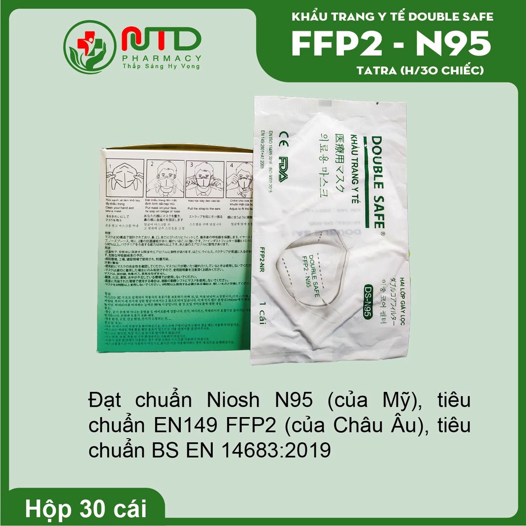 Khẩu trang y tế Double Safe N95 công nghệ Mỹ kháng Khuẩn, bụi mịn tốt hơn 10 lần KF94 và 3D