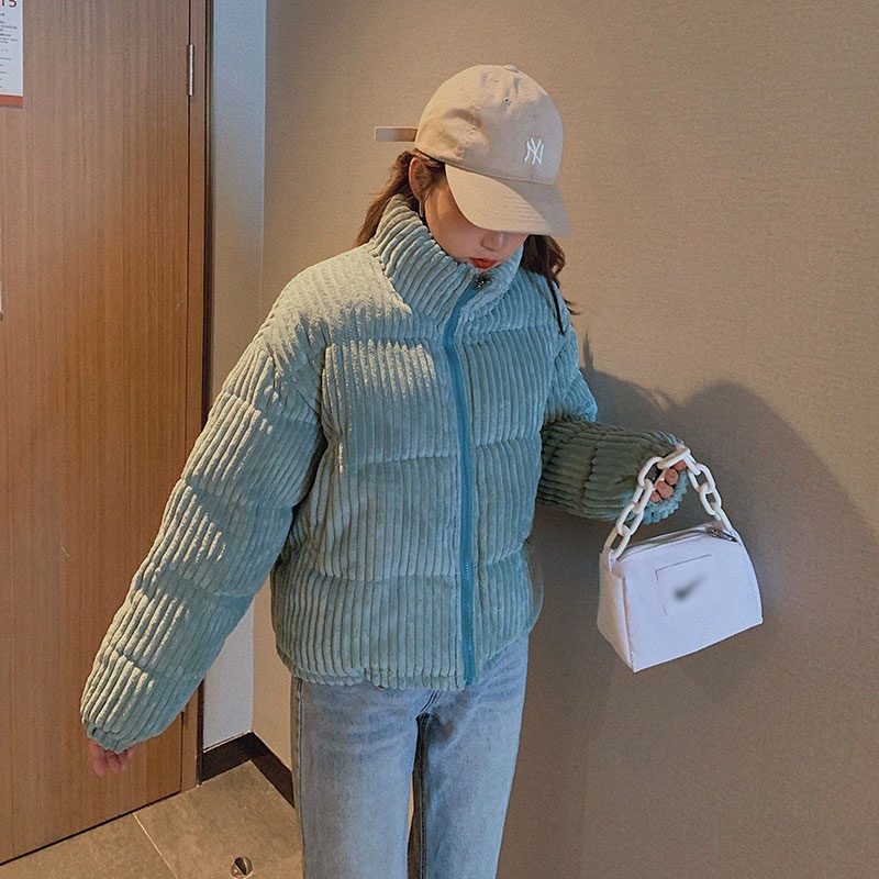 IELGY IELGY Áo Khoác cotton Nhung Kẻ Dáng Rộng Phong Cách Hàn Quốc Dành Cho Nữ