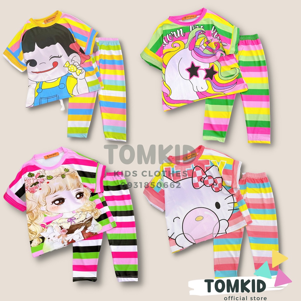 Đồ bộ cho bé gái đồ dài cho bé gái tay ngắn áo cánh dơi cotton chính phẩm loại 1 co giãn không nhão vải 8-23kg Tomkids