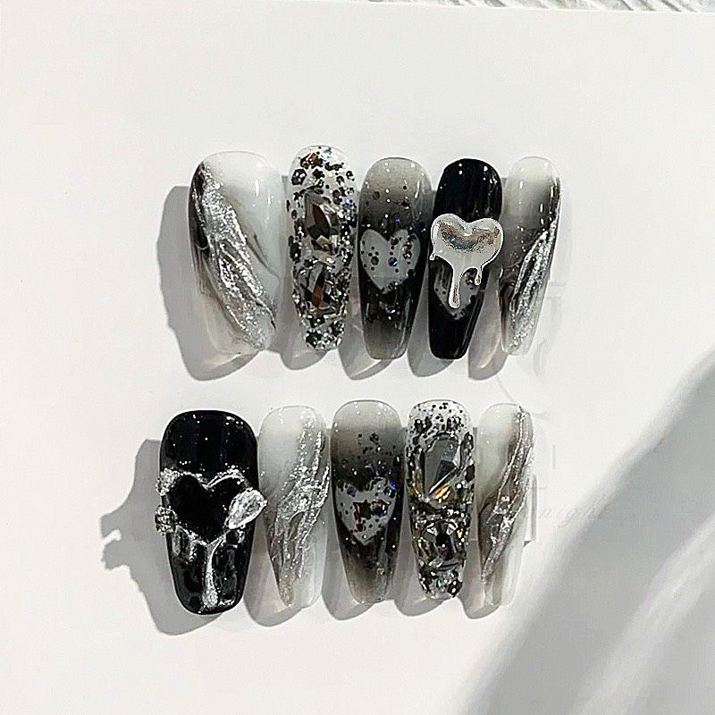 Charm tim đính đá nail-charm tim chảy đá nail cao cấp