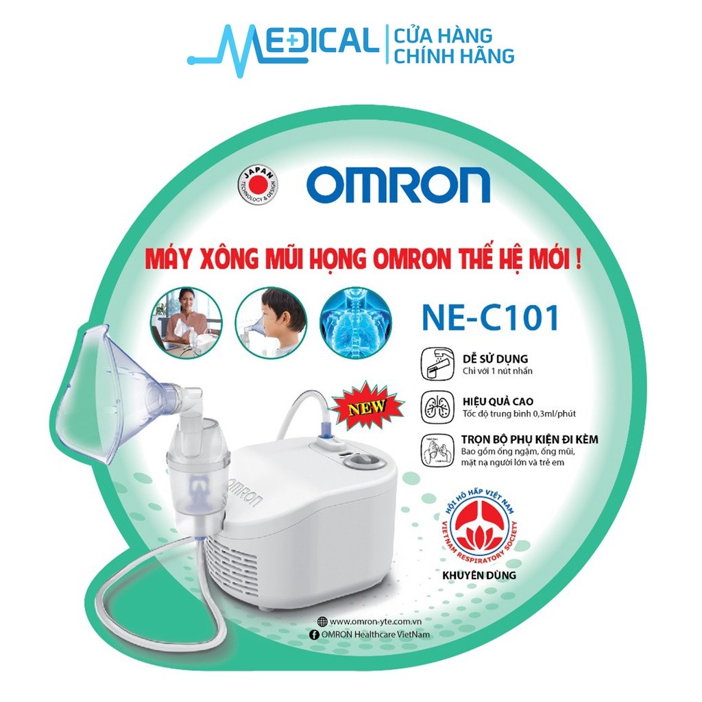[Hoả Tốc HCM ] Máy xông khí dung OMRON Ne-C101 thế hệ mới thông mũi họng cho người lớn và trẻ em - MEDICAL