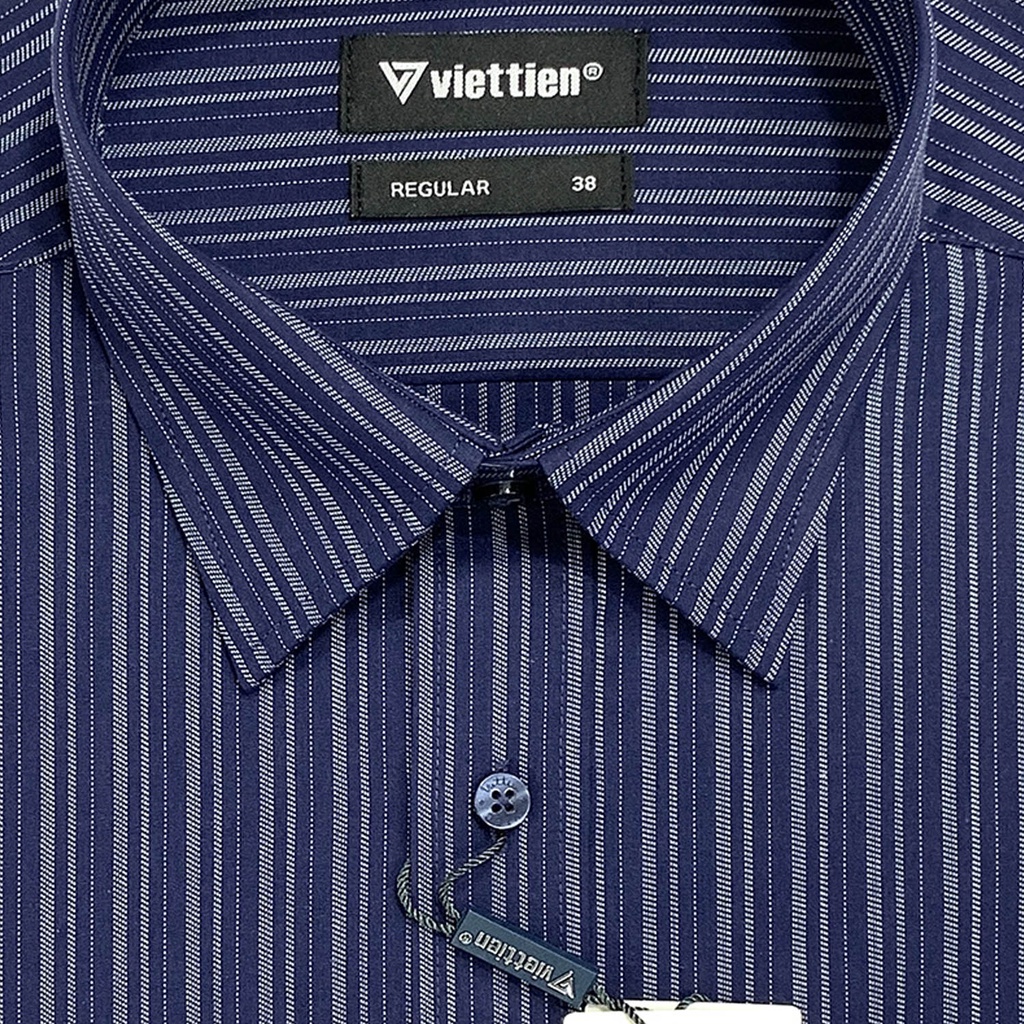 Viettien - Áo sơ mi nam ngắn tay kẻ sọc vạt bầu 1N0397 regular