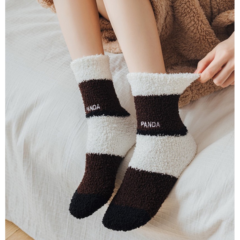 Vớ WAFNHA D361 lông cừu san hô dày giữ ấm họa tiết gấu trúc