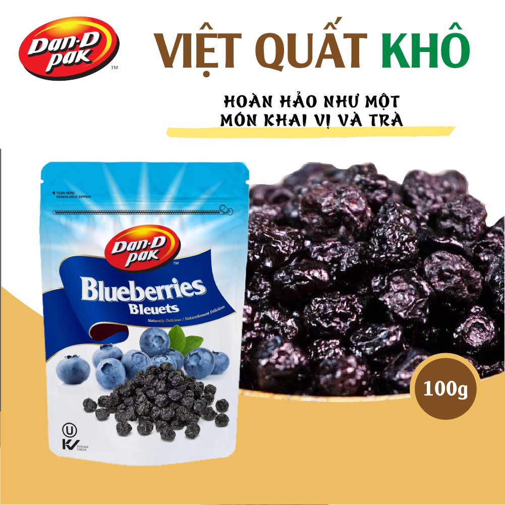 Việt Quất khô nhập khẩu Mỹ chống Oxy hóa cao Dried Blueberry 100gr Dan D Pak