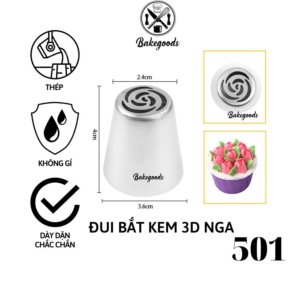 Đui Bắt Kem 3D Nga cỡ lớn, đuôi hoa tulip, đui bắt hoa tulip dùng trang trí bánh sinh nhật bằng thép đúc liền khối