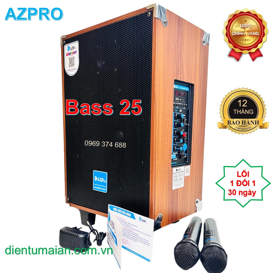 Loa kéo Bluetooth chính hãng AZPRO,AZ-10 bass 25 ,Âm thanh hay,tặng 2 mic không dây hát nhẹ,công suất mạnh