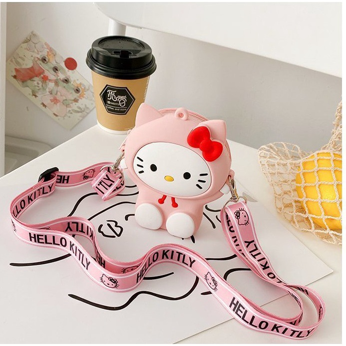 Túi xách đeo chéo silicon hình mèo kitty thời trang dễ thương