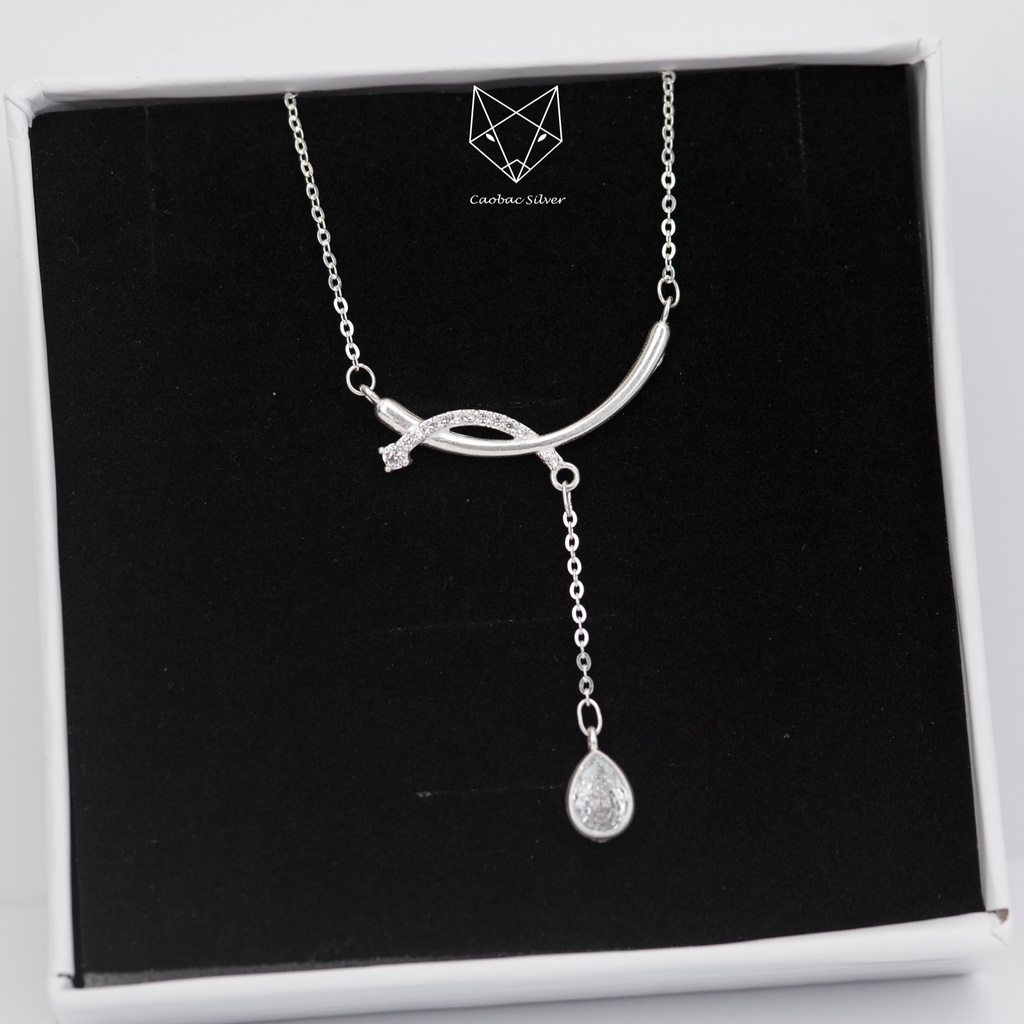 Dây Chuyền Bạc Ta Cao Cấp CaoBac Silver Thiết Kế Thanh Cong Đá Rơi Đính Đá Lấp Lánh Nhẹ Nhàng, Thanh Lịch Cho Bạn Gái