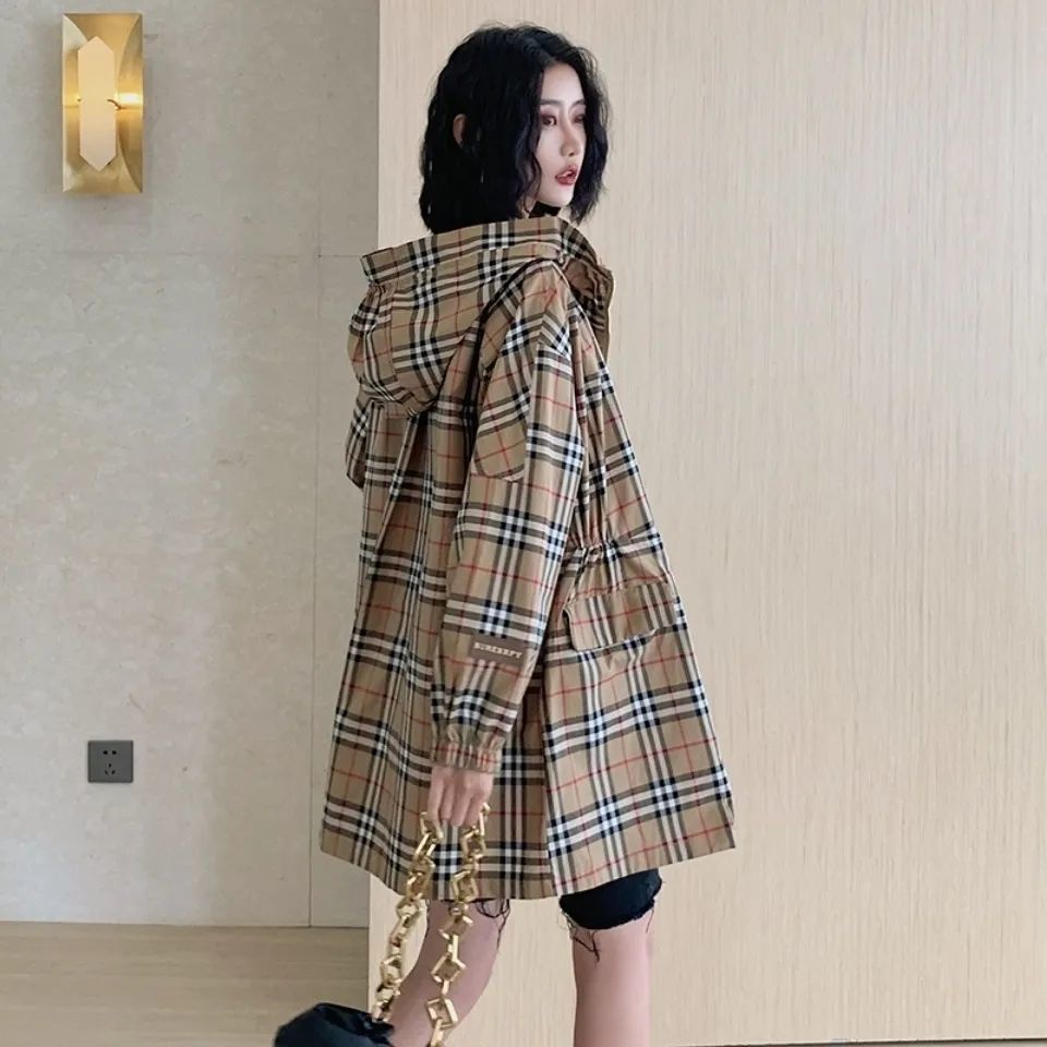 Áo Khoác Cotton Dáng Rộng Có Nón Họa Tiết Kẻ Sọc Thời Trang Thu Đông 2022 Plus Size Lớn Cho Nữ