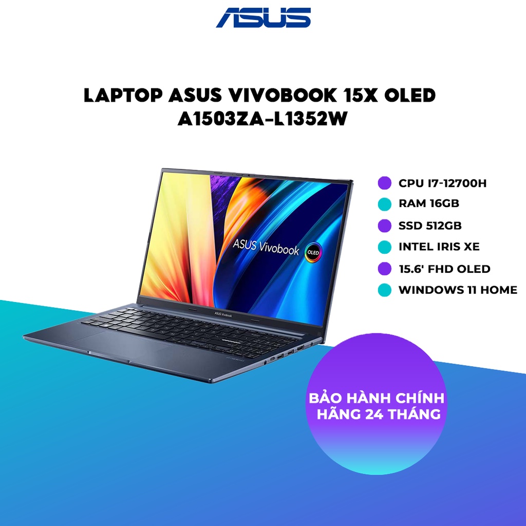 [MÃ ELBAU4 GIẢM 4%] Laptop ASUS VivoBook 15X OLED A1503ZA-L1352W i7-12700H 16GB 512GB 15.6' FHD OLED 100%