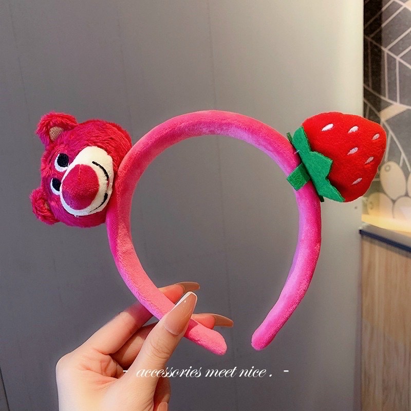 Cài bờm tóc lông xù đính gấu lotso, gấu dâu