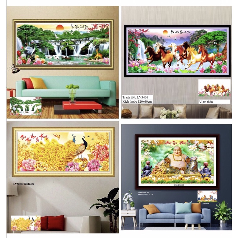 Tranh thêu chữ thập giá rẻ. Tranh thêu chưa làm. Tặng kéo và xỏ chỉ