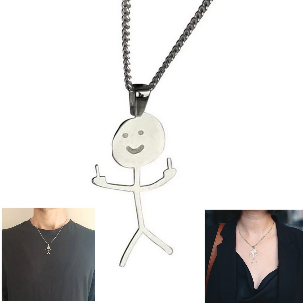 Vòng cổ Mặt Hình Ngón Tay Giữa Ý Vui Nhộn Bằng Thép Titan 45cm Phong Cách Hip Hop Ý