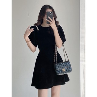 Váy nhung xòe tay bồng cut-out đính đá Vaydinhdavai185_P7K8