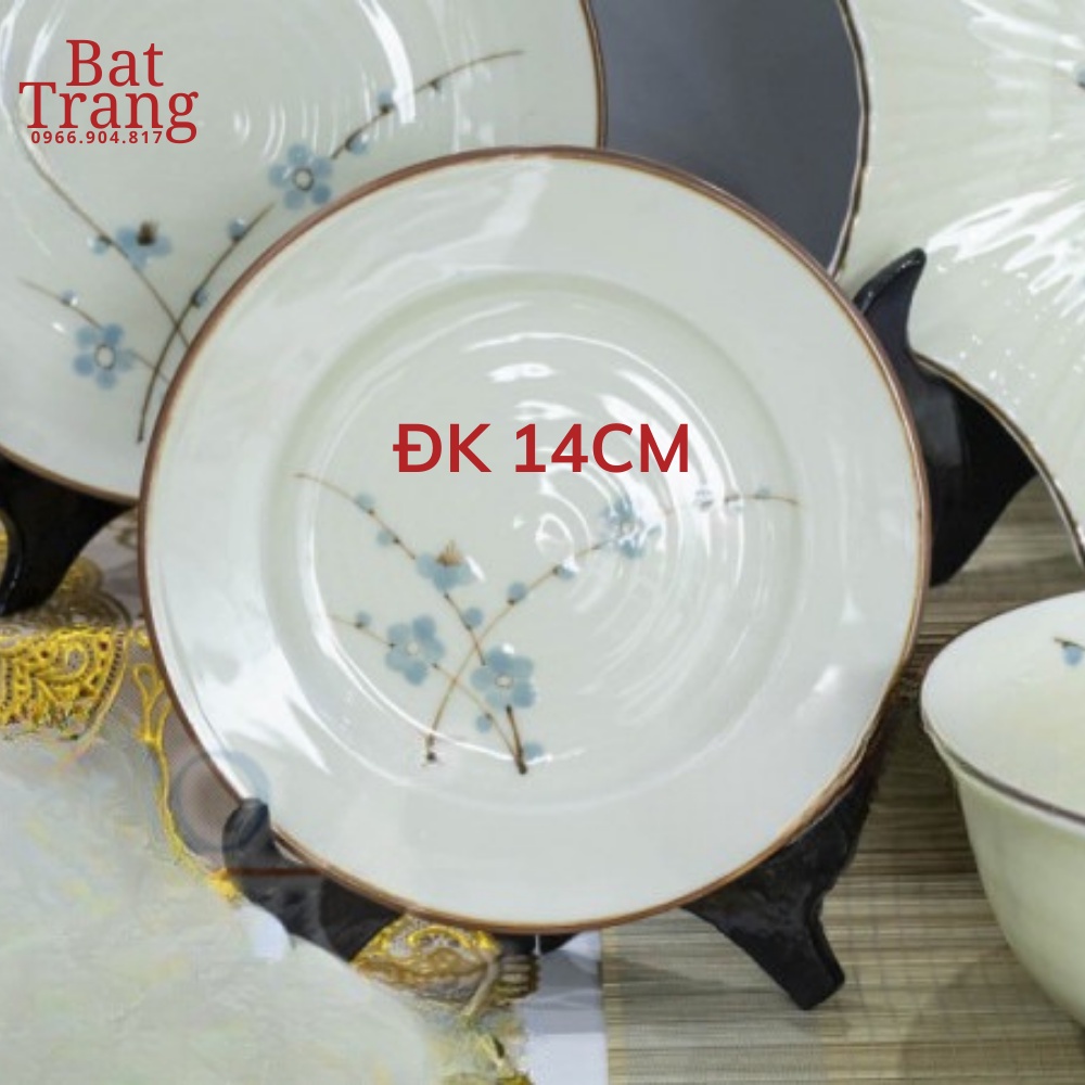 Đĩa sứ men kem Bát Tràng họa tiết đào xanh, dĩa đựng đồ ăn phòng bếp sang trọng chất lượng cao - hàng co