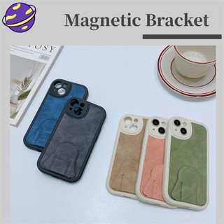 Ốp Điện Thoại Da Viền TPU Dẻo Thời Trang Chống Bám Vân Tay Kèm Giá Đỡ Từ Tính Cho iPhone 11 12 Pro X XS Max XR SE2020 7 8 Plus