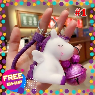 Móc khóa treo balo Kỳ lân Unicorn lady CUTE đính Lục lạc