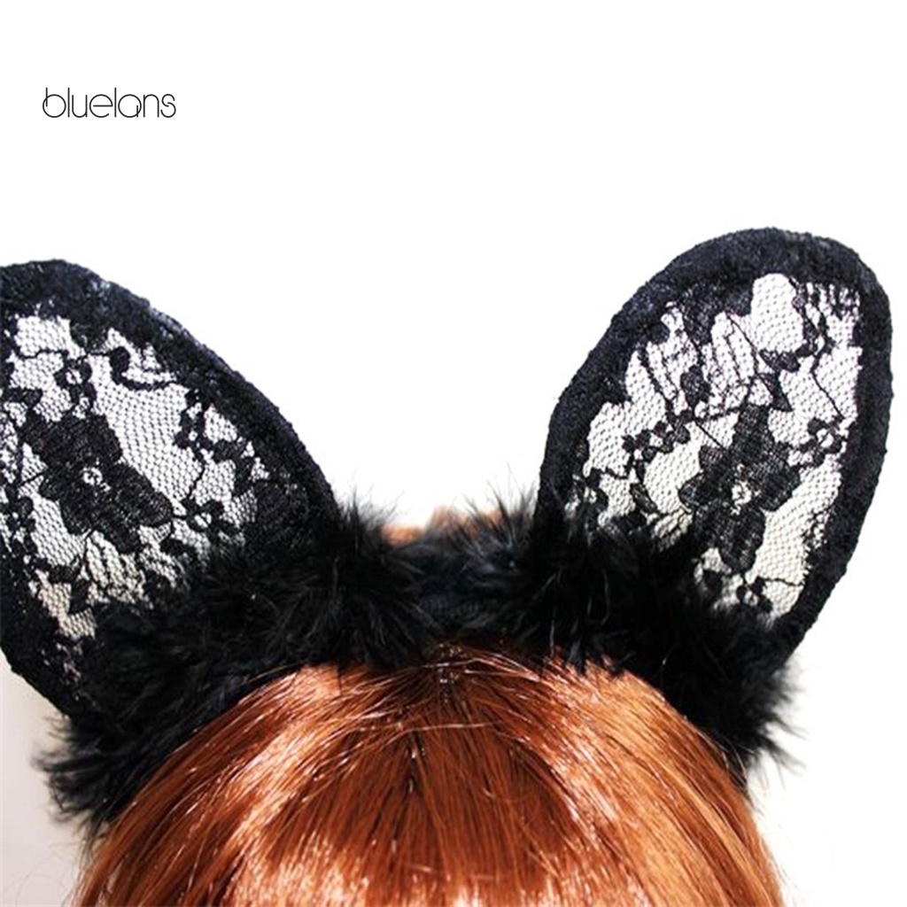 Băng Đô Cài Tóc Hình Tai Mèo Bằng Ren Màu Đen Gợi Cảm