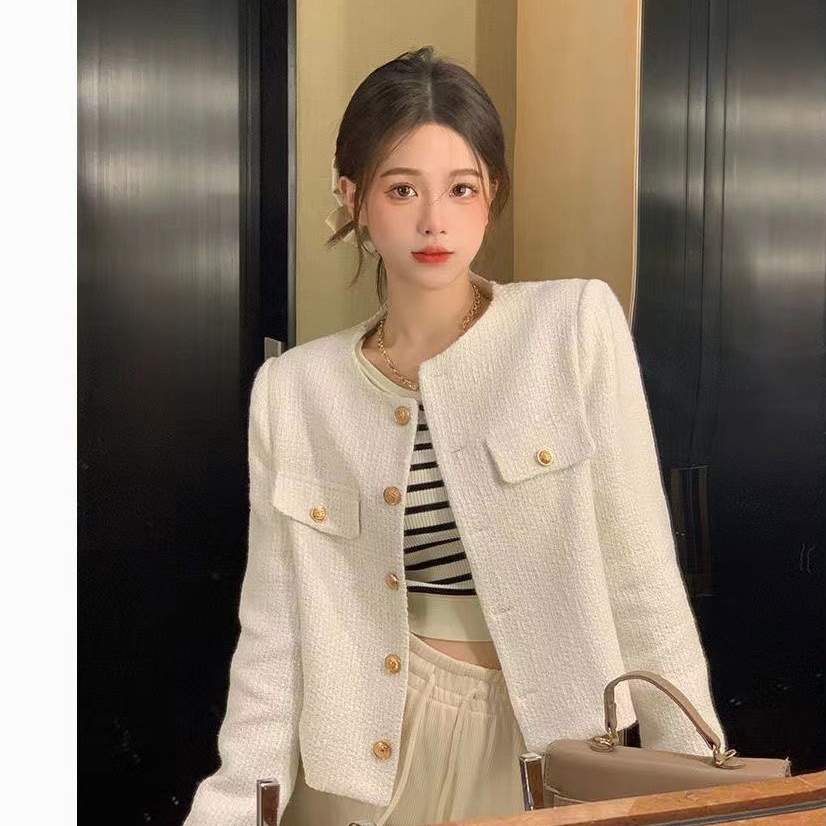 áo dạ tweed nữ áo dạ tweed áo croptop Áo Khoác Tay Dài Phong Cách Cao Cấp Thời Trang Mùa Thu 2022 Cho Nữ Thẻ