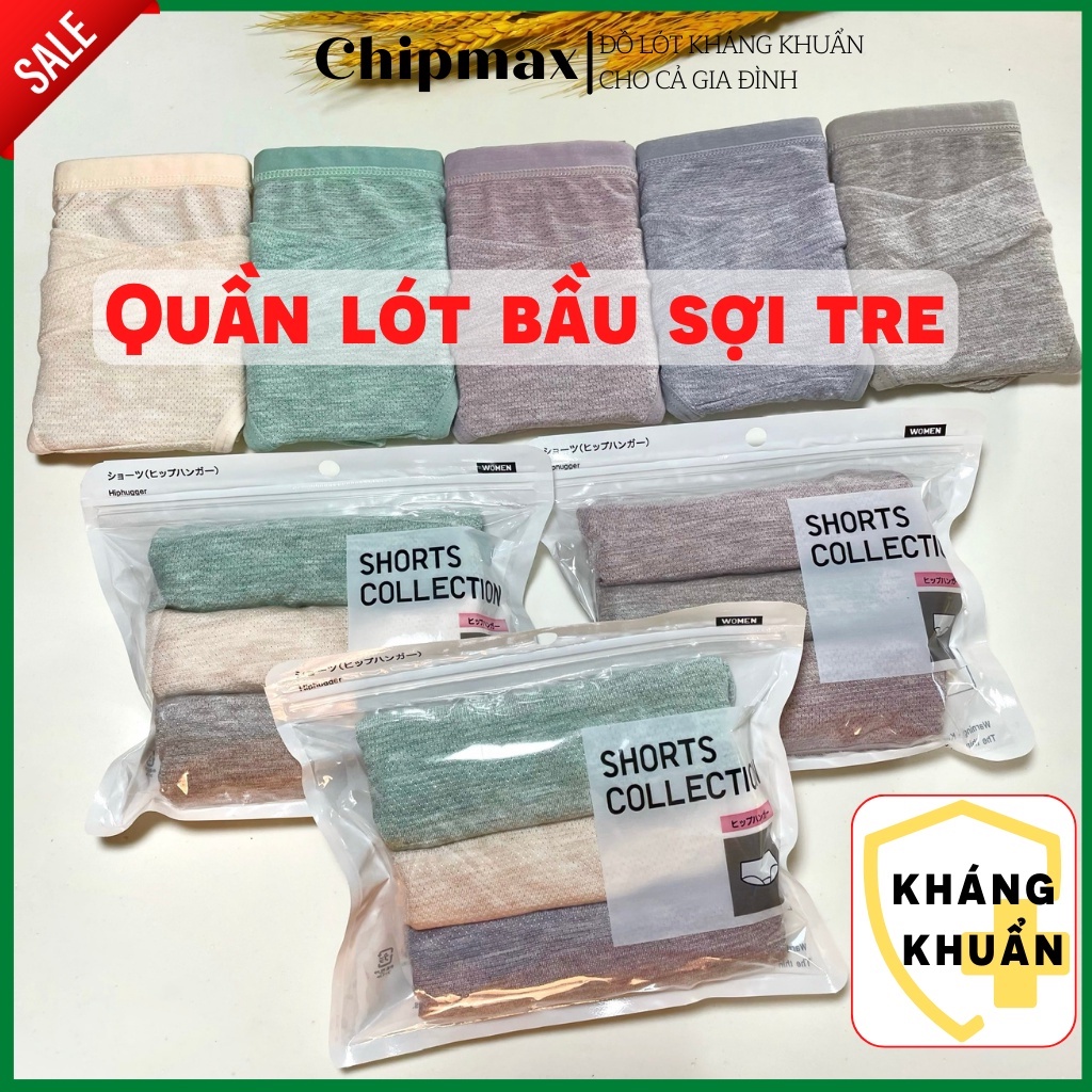 Quần lót bầu kháng khuẩn tự nhiên, quần chip bà bầu sợi tre CHIPMAX, đáy cotton 2 lớp, thông hơi đàn hồi, hàng loại I-B3