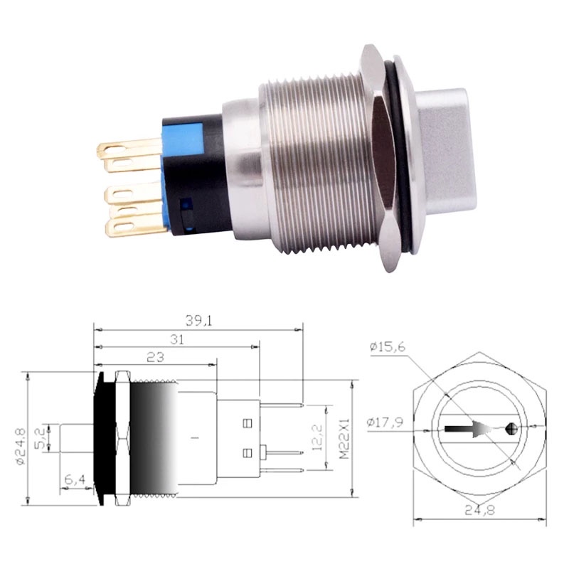 Công Tắc Nút Xoay Bằng Thép Không Gỉ Chống Nước 22mm 2 3 Postion 1NO1NC 2NO2NC 12V 220V Màu Xanh Lá