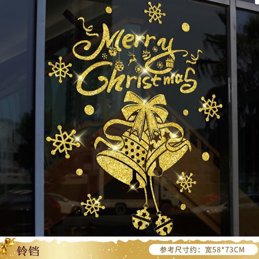 Decal trang trí Noel - Cặp chuông vàng lấp lánh kết hợp chữ Merry Christmas