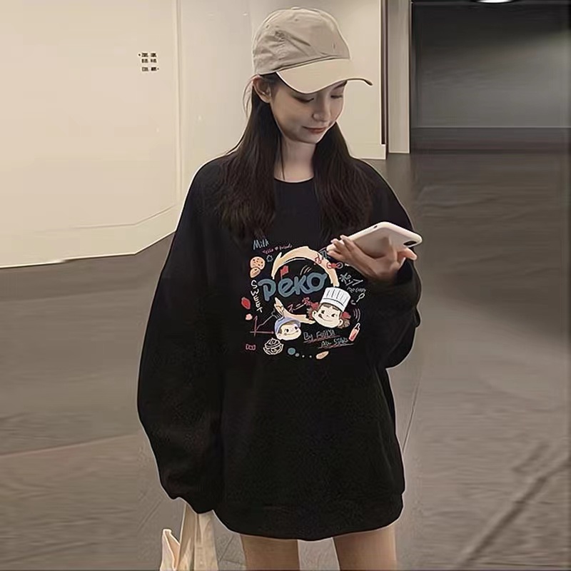 Aphrod Áo Hoodie Nhung Tay Dài Dáng Rộng In Hình Dễ Thương Cỡ Lớn Cho Nữ