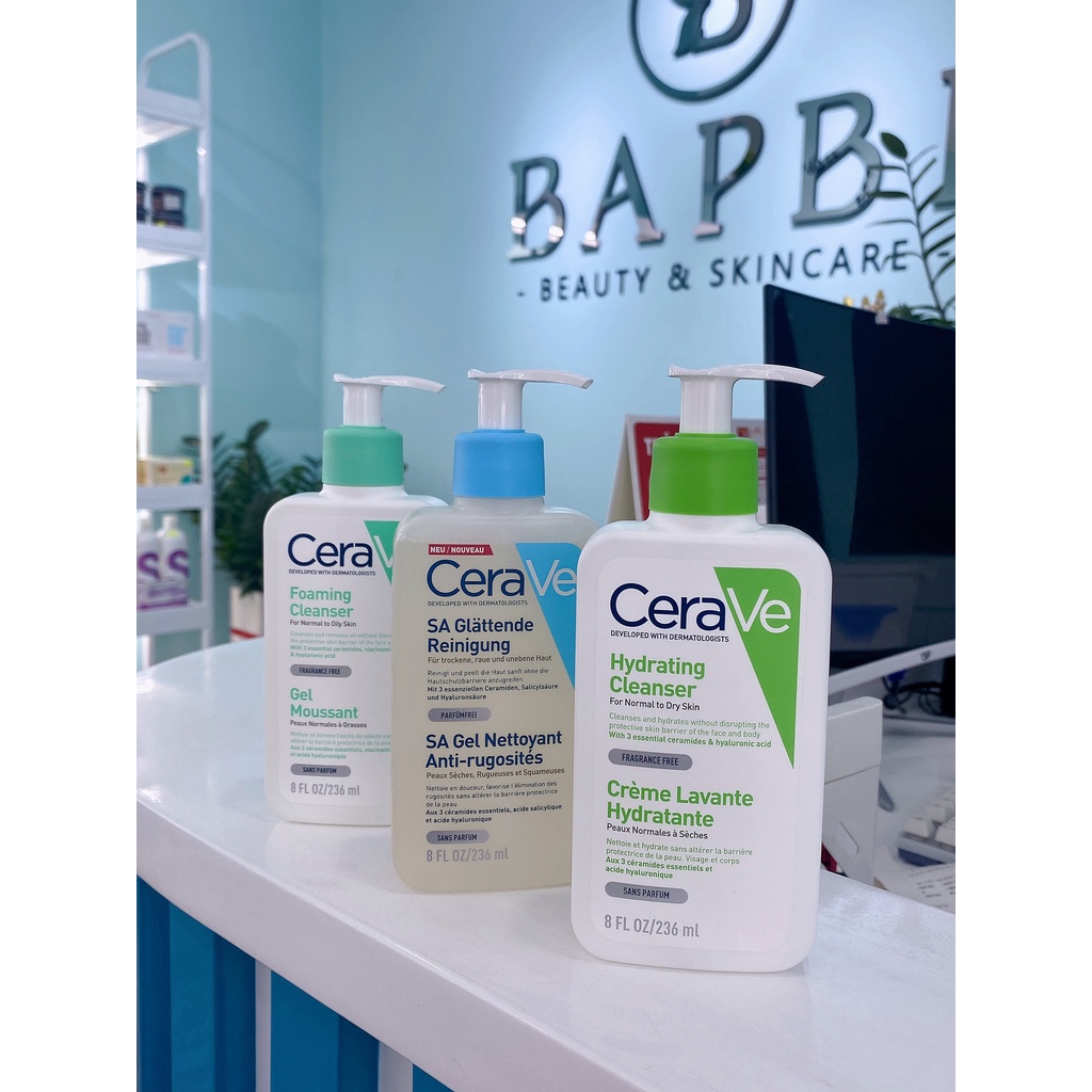 Sữa rửa mặt Cerave Foaming Facial Cleanser 236ml Pháp Dành Cho Da Khô Và Da Dầu